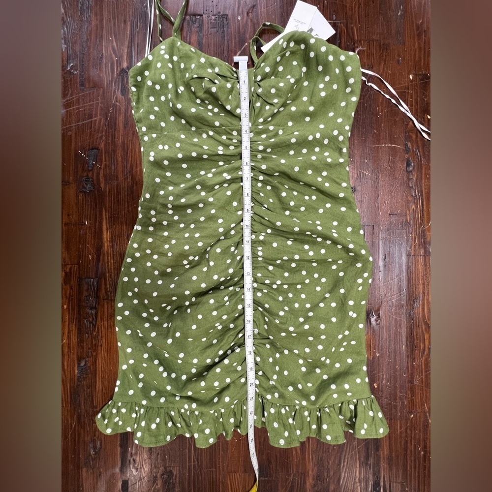NWT ZARA Green Polka Dot Ruched Dress Sz Medium - Picture 7 of 8
